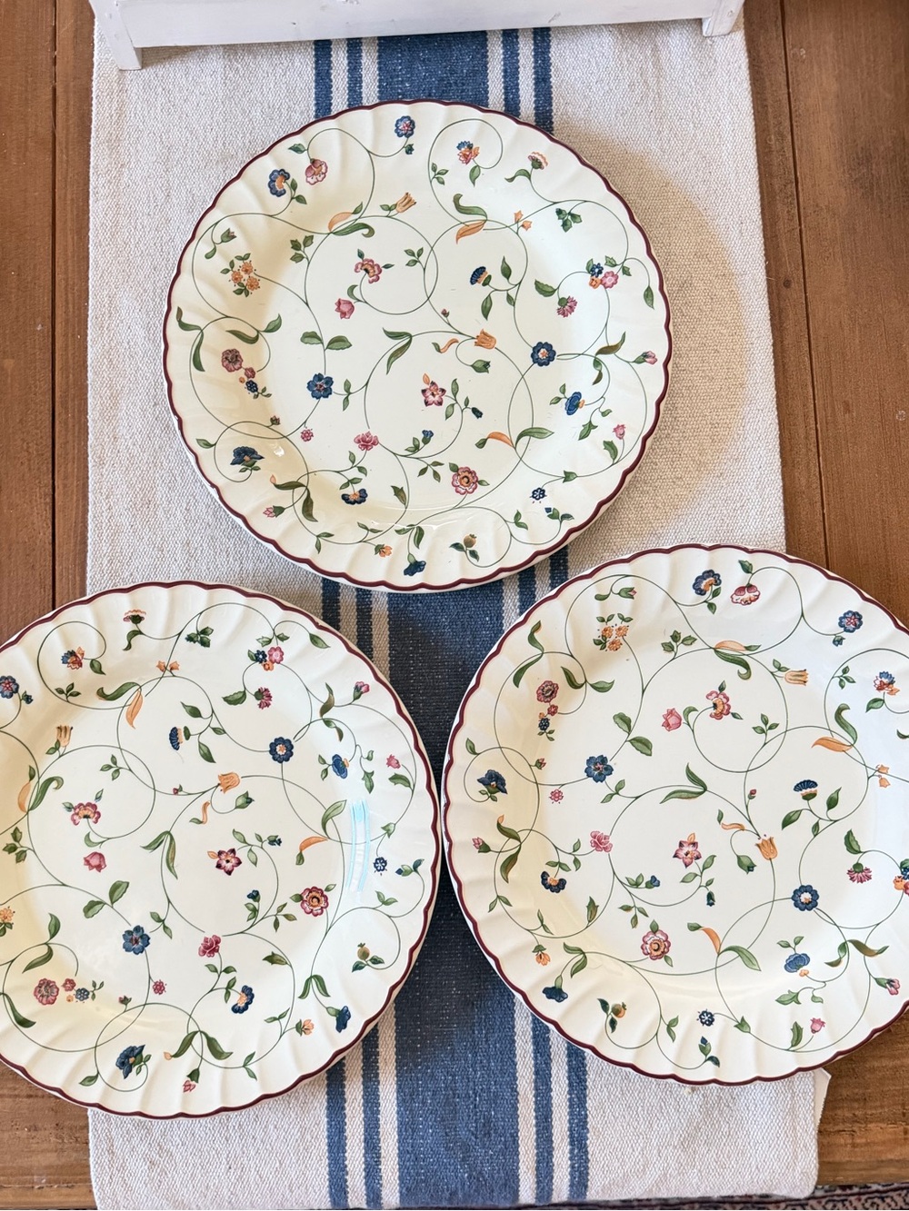 3 Staffordshire tableware Oakwood Dinner Plates 10” Red Rim NWOT